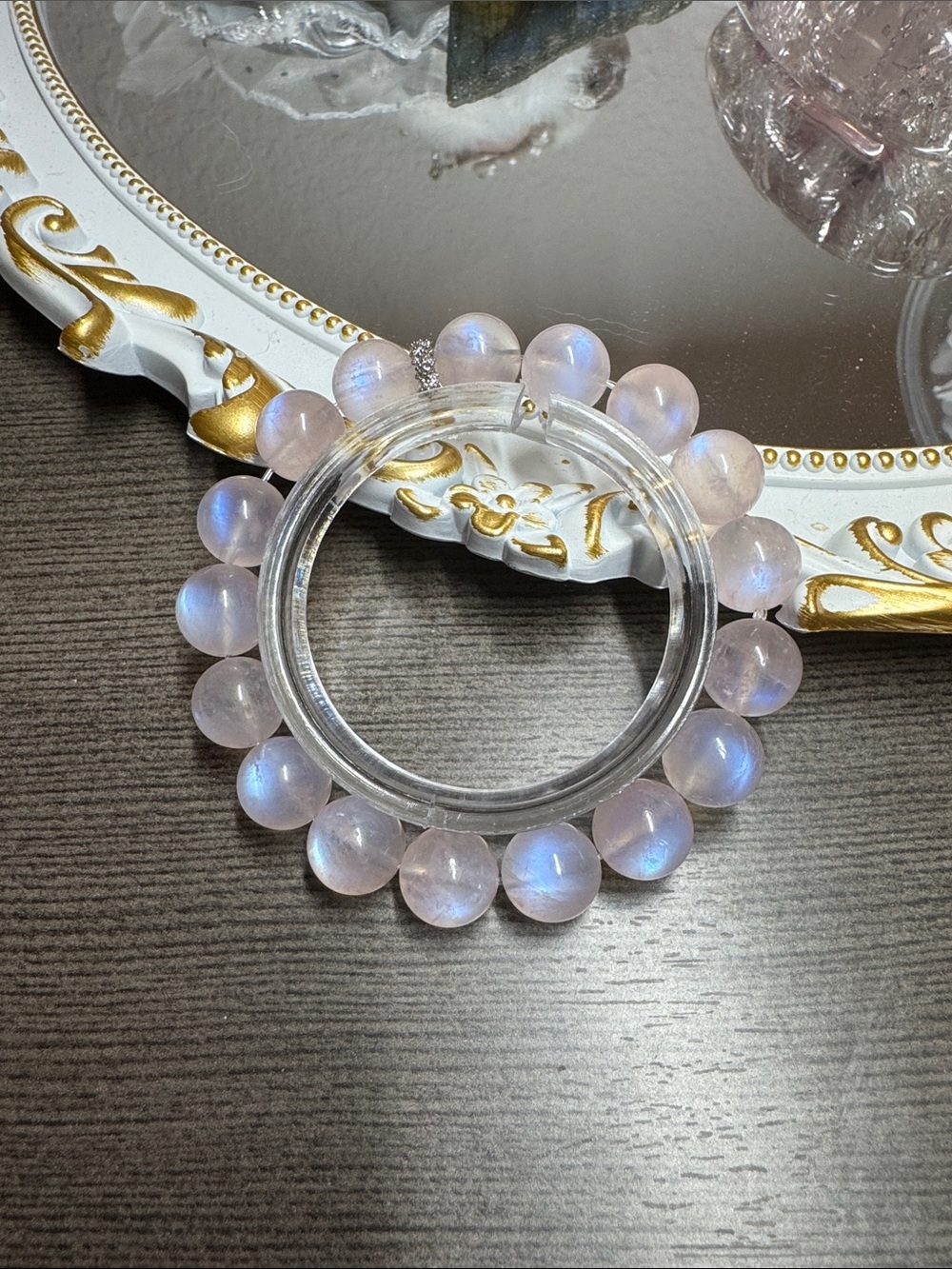 Natural Pink Moonstone Beaded Crystal Bracelet - Women's Jewelry